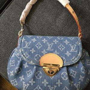 Designer Denim Monogram Shoulder Bag